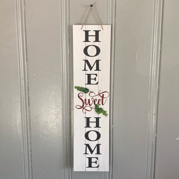 NWT Vertical HOME SWEET HOME Wooden Decoration Sign w/ Eucalyptus Accents - Picture 6 of 10